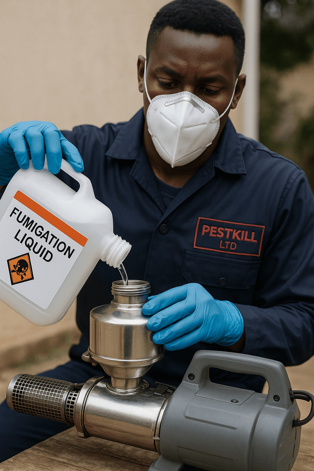 Professional technician treating a commercial kitchen
